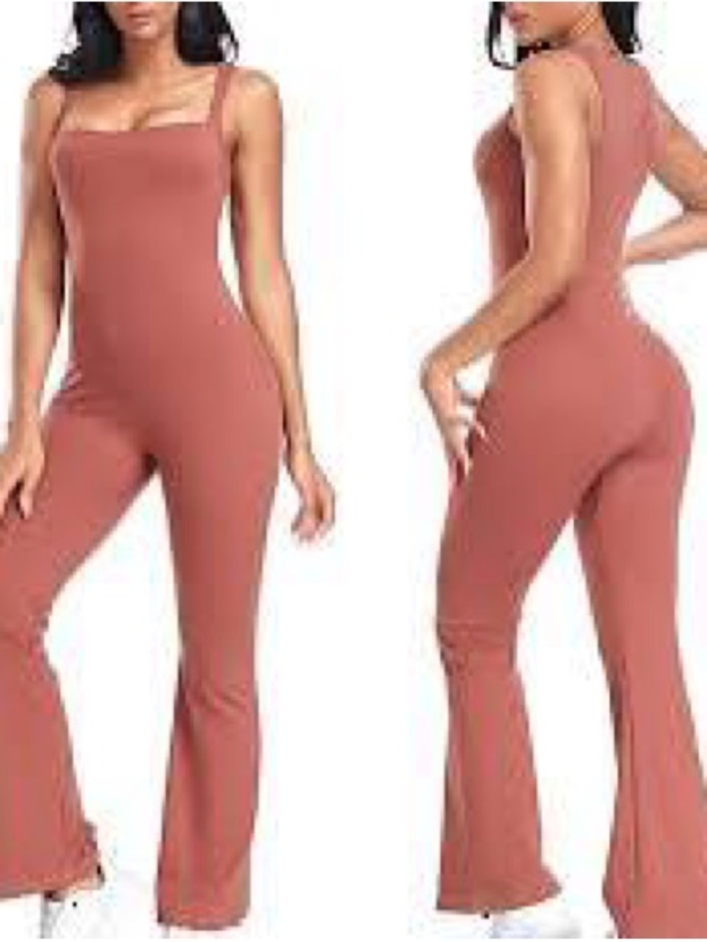 Square-Neck Fitted Flare Jumpsuit in Mauve